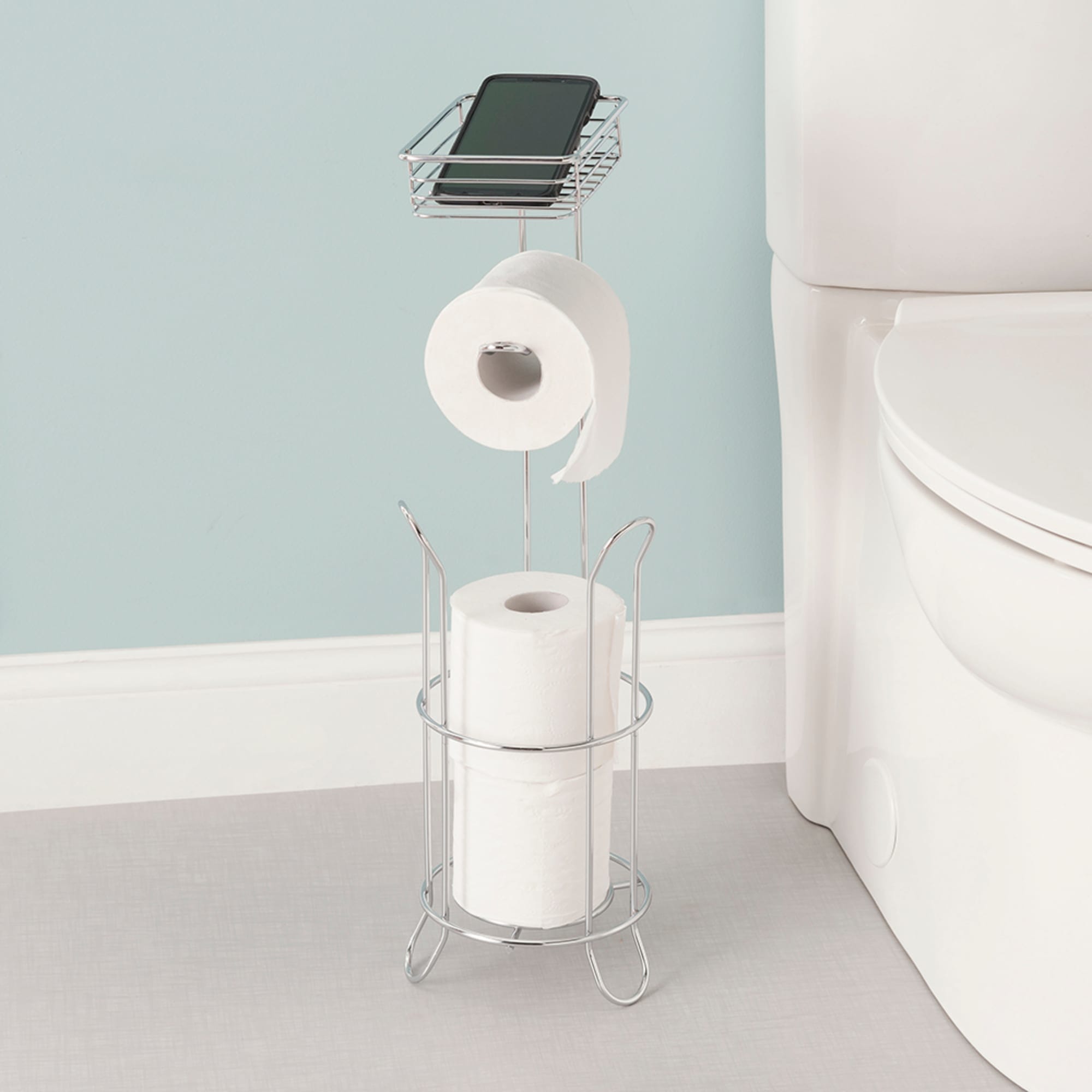 Home Basics Free Standing Dispensing Toilet Paper Holder with Built-in Accessory Tray, Silver $12.00 EACH, CASE PACK OF 6