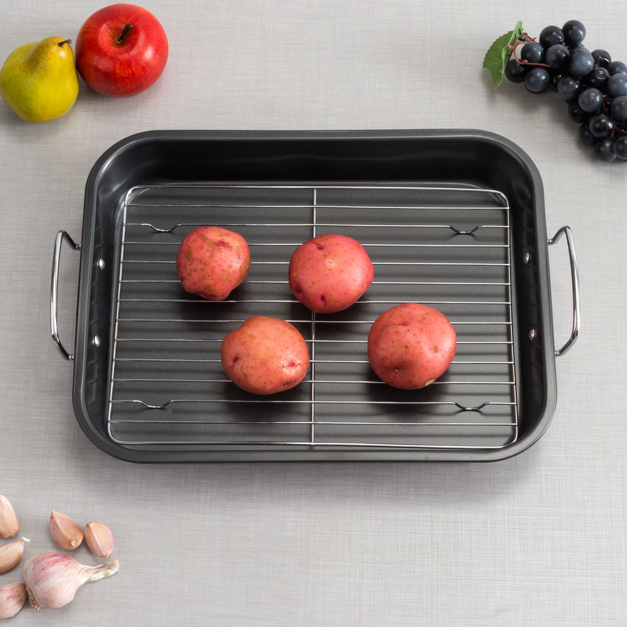 Home Basics Roast Pan with Grill Rack, Grey $10.00 EACH, CASE PACK OF 6