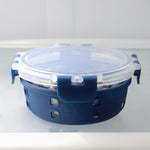 Load image into Gallery viewer, Michael Graves Design Round 13 Ounce High Borosilicate Glass Food Storage Container with Plastic Lid, Indigo $5.00 EACH, CASE PACK OF 12
