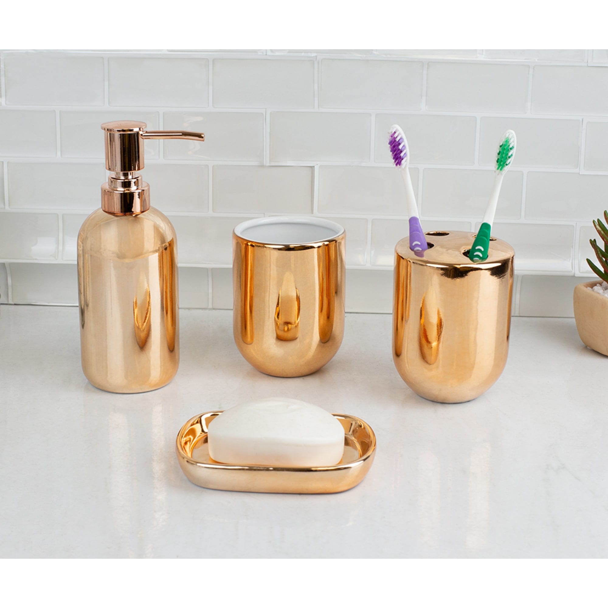 Home Basics 4 Piece Ceramic Bath Accessory Set, Copper $15.00 EACH, CASE PACK OF 12