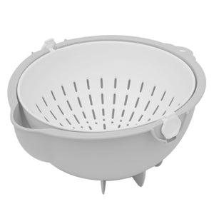 2-in-1 Swiveling Bowl and Colander - White/Grey Soak and Strain Dual Function with Stabilizing Feet and Pour Spout, Fruit Bowl and Veggie Wash, Pasta Strainer $3.00 EACH, CASE PACK OF 12