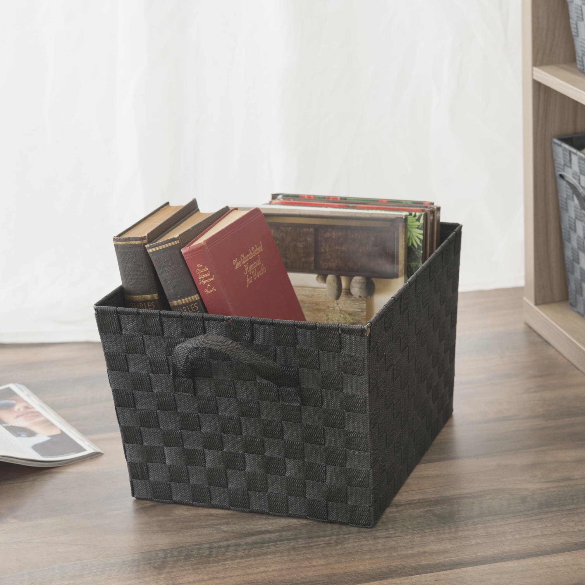 Home Basics X-Large Polyester Woven Strap Open Bin, Black $10.00 EACH, CASE PACK OF 6