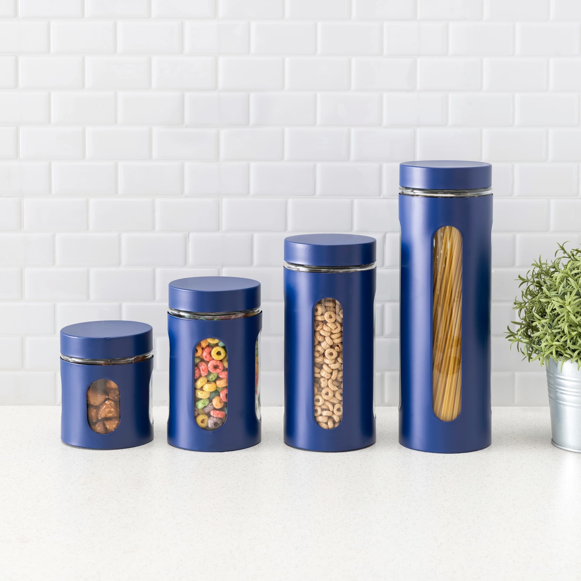 Home Basics 4 Piece Metal Canisters with Multiple Peek-Through Windows, Navy $15.00 EACH, CASE PACK OF 4