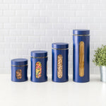 Load image into Gallery viewer, Home Basics 4 Piece Metal Canisters with Multiple Peek-Through Windows, Navy $12.00 EACH, CASE PACK OF 4
