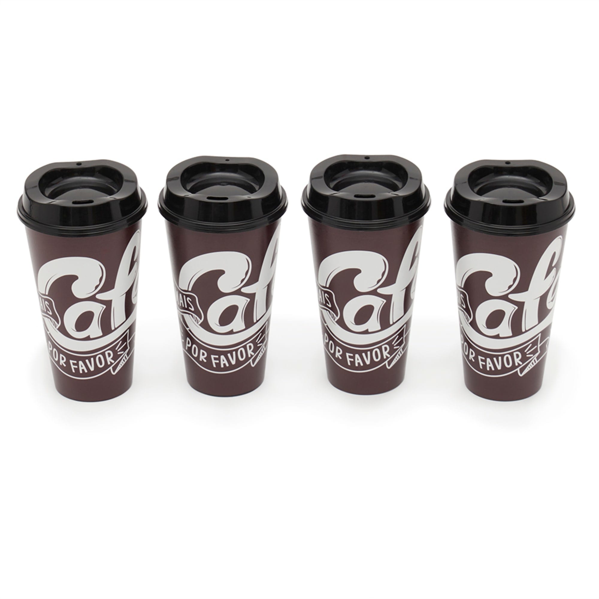 Home Basics 16 oz. 4-Pack of Reusable Plastic Coffee Cups With Lids, Brown $5.00 EACH, CASE PACK OF 28
