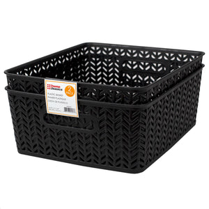 Home Basics Chevron 14" x 12" x 5.25" Multi-Purpose Stackable Plastic Storage Basket, (Pack of 2) - Assorted Colors