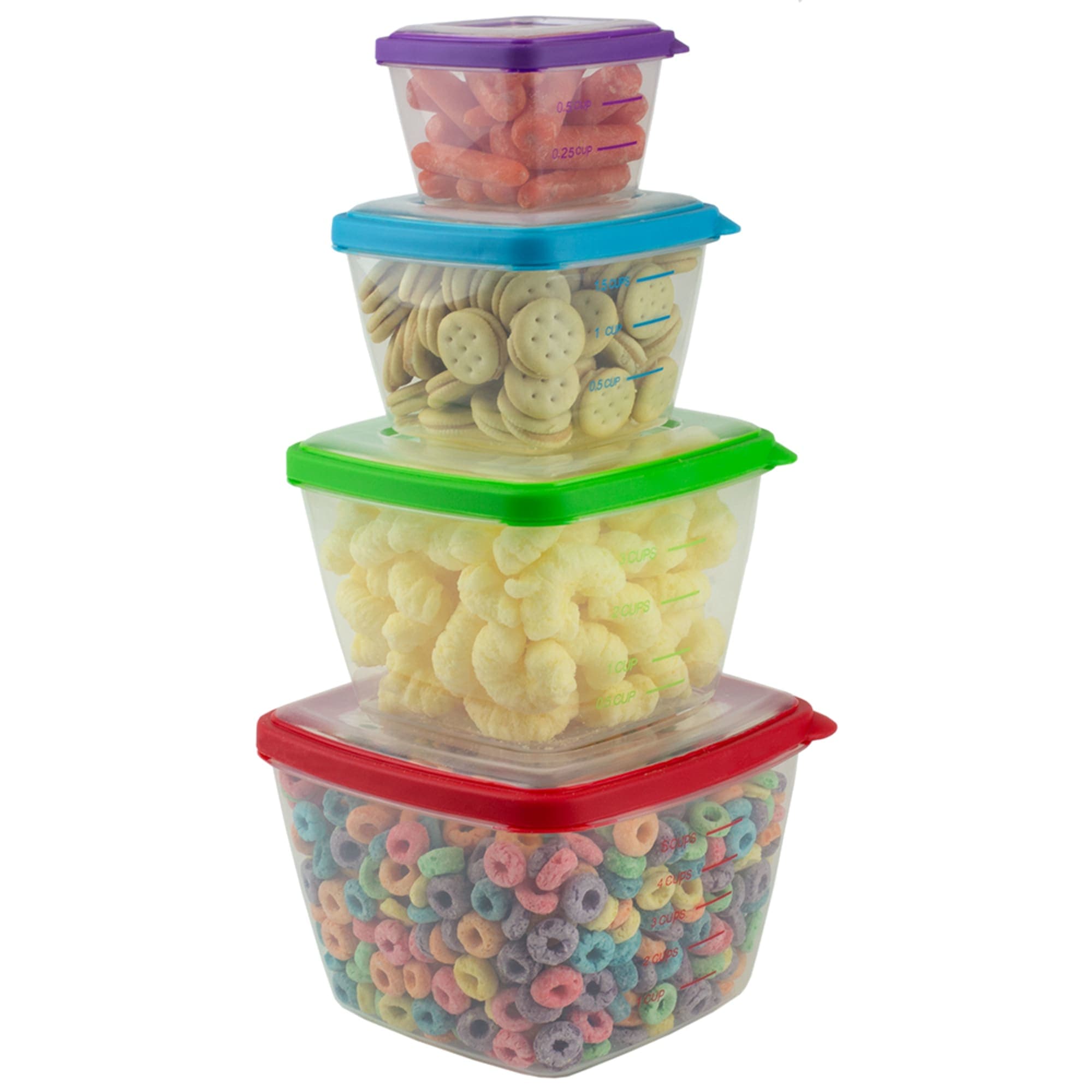 Home Basics 8 Piece Nesting Plastic Food Storage Container Set with Multi-Color Snap-On Lids $5 EACH, CASE PACK OF 12