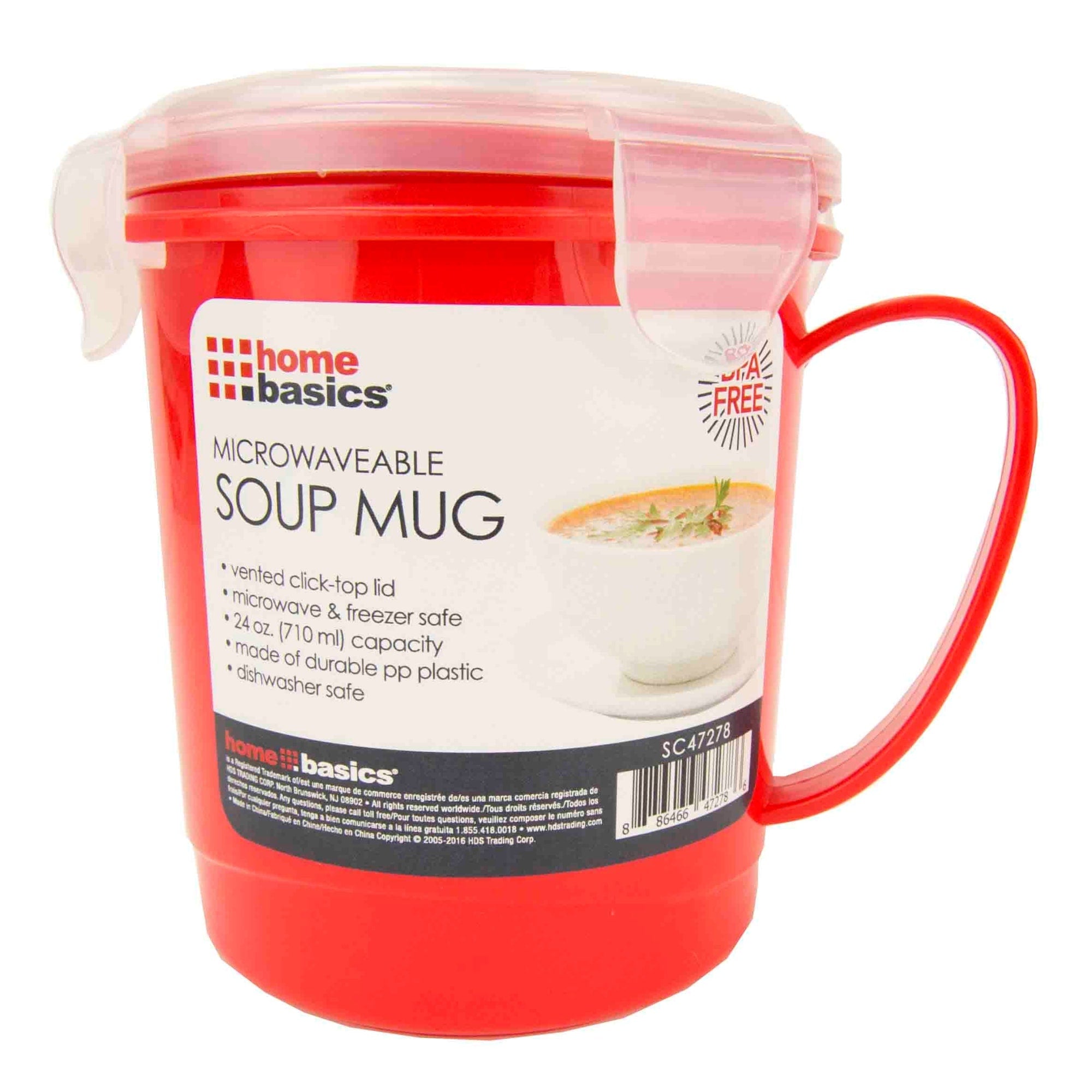 Home Basics 24 oz. Plastic Microwaveable Soup Mug, Red/Clear $2.00 EACH, CASE PACK OF 24