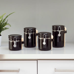 Home Basics 4 Piece Ceramic Canister Set with Wooden Spoons, Black $20.00 EACH, CASE PACK OF 2