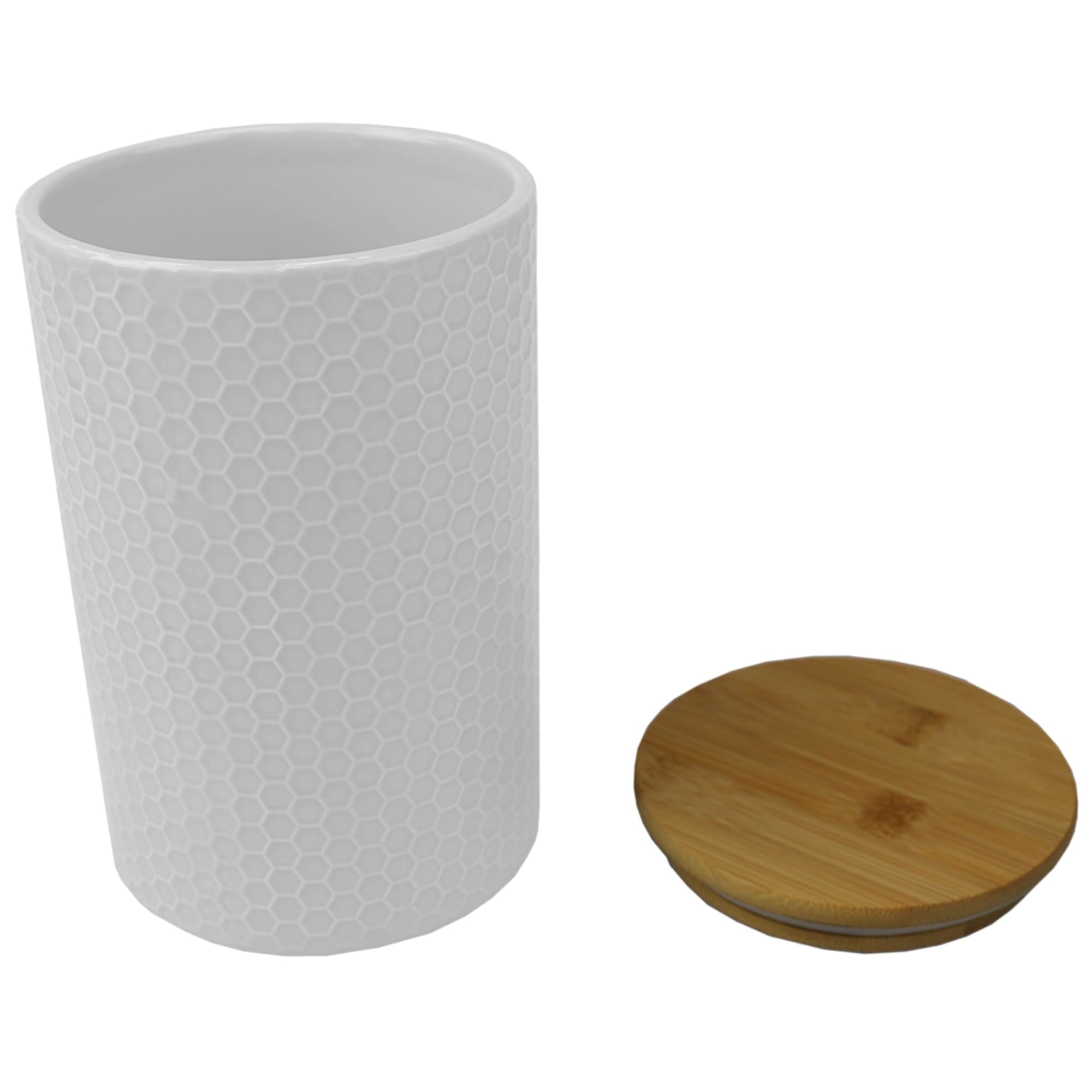 Home Basics Honeycomb Large  Ceramic Canister, White $7.00 EACH, CASE PACK OF 12