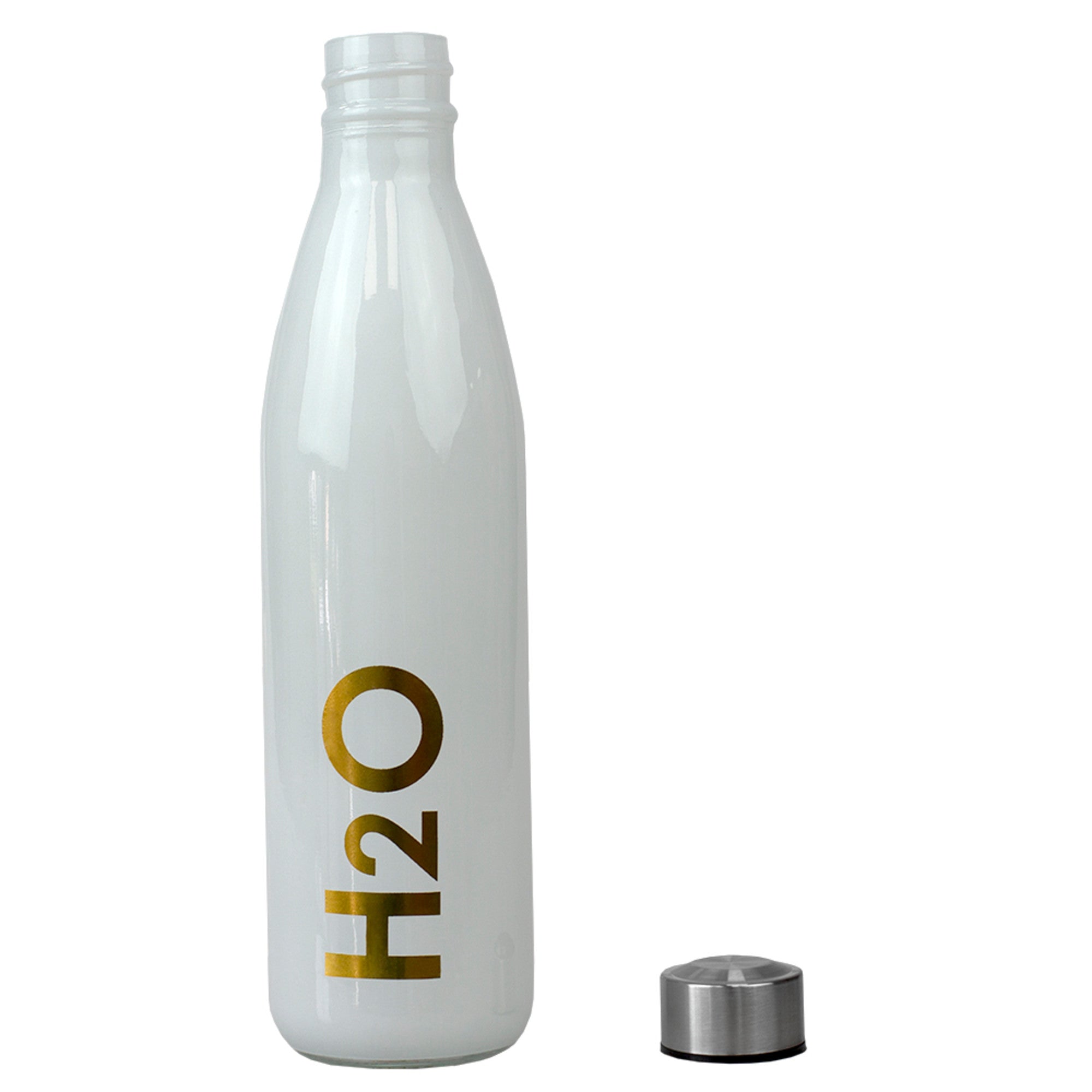 Home Basics H2O 32 oz.  Glass Travel Water Bottle with Easy Twist on Leak Proof Steel Cap - Assorted Colors