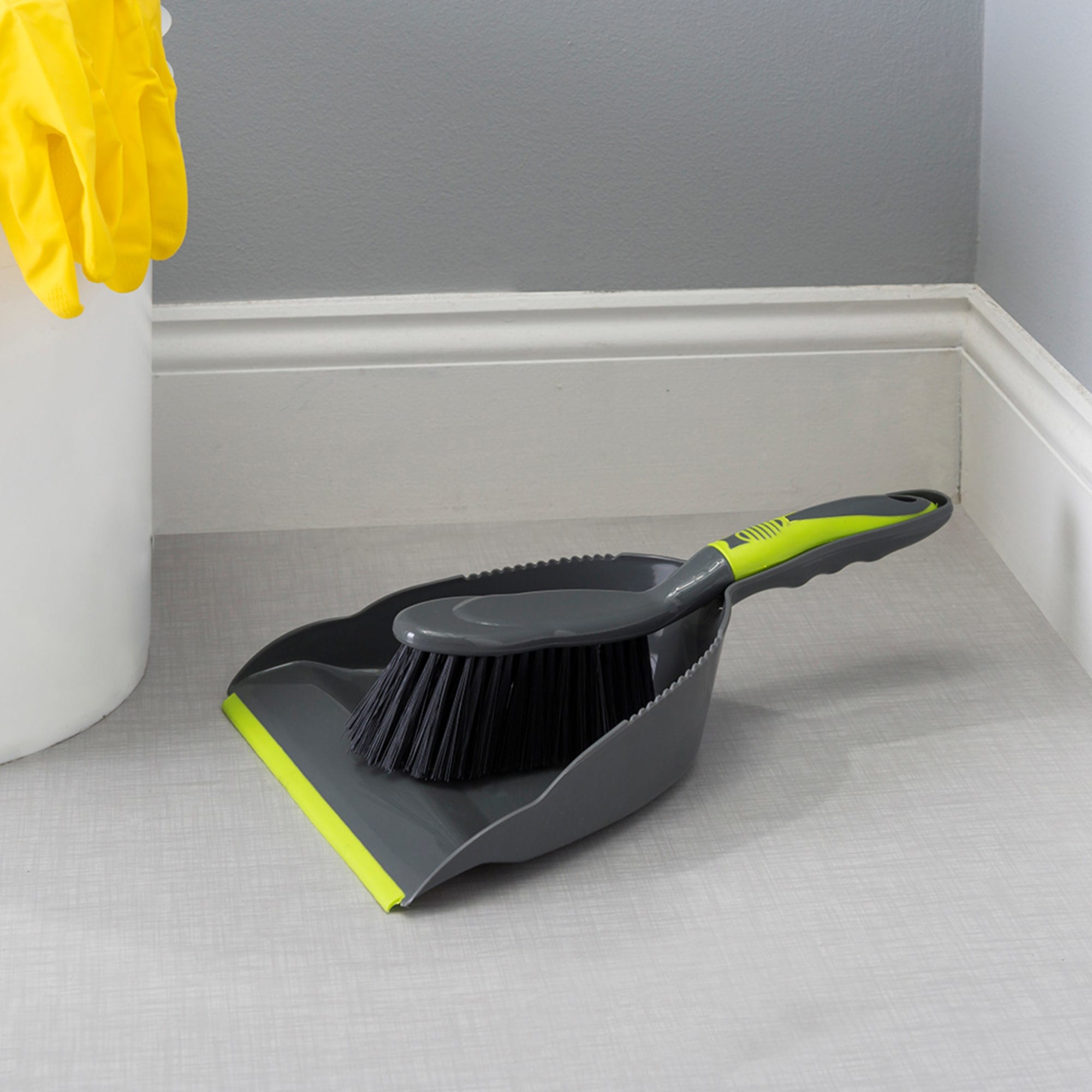 Home Basics Brilliant Dust Pan Set, Grey/Lime $4.00 EACH, CASE PACK OF 12