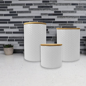 Home Basics Honeycomb 3 Piece Ceramic Canister Set, White $20.00 EACH, CASE PACK OF 3