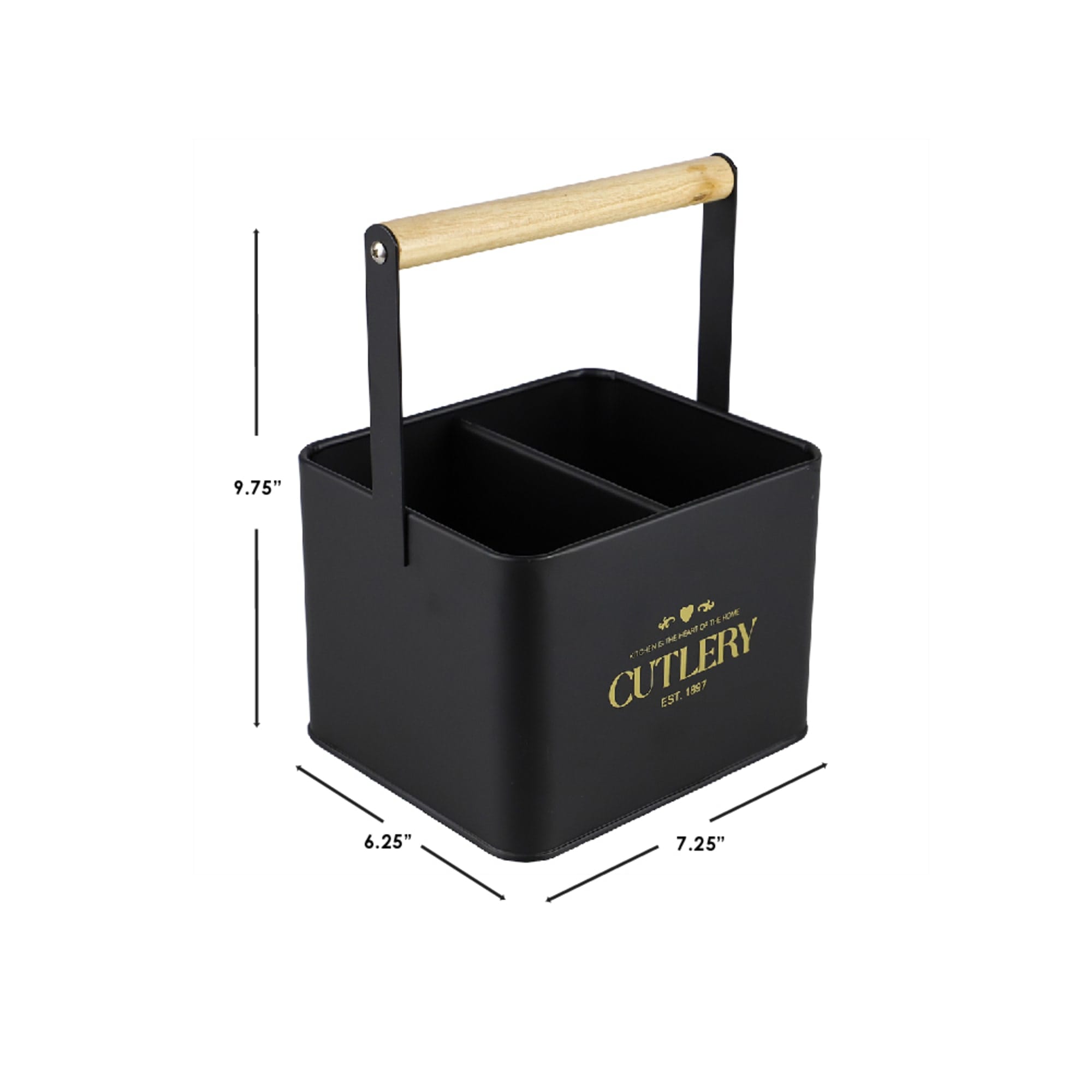 Home Basics Bistro Sectioned Tin Holder with Bamboo Handle, Black $8.00 EACH, CASE PACK OF 6