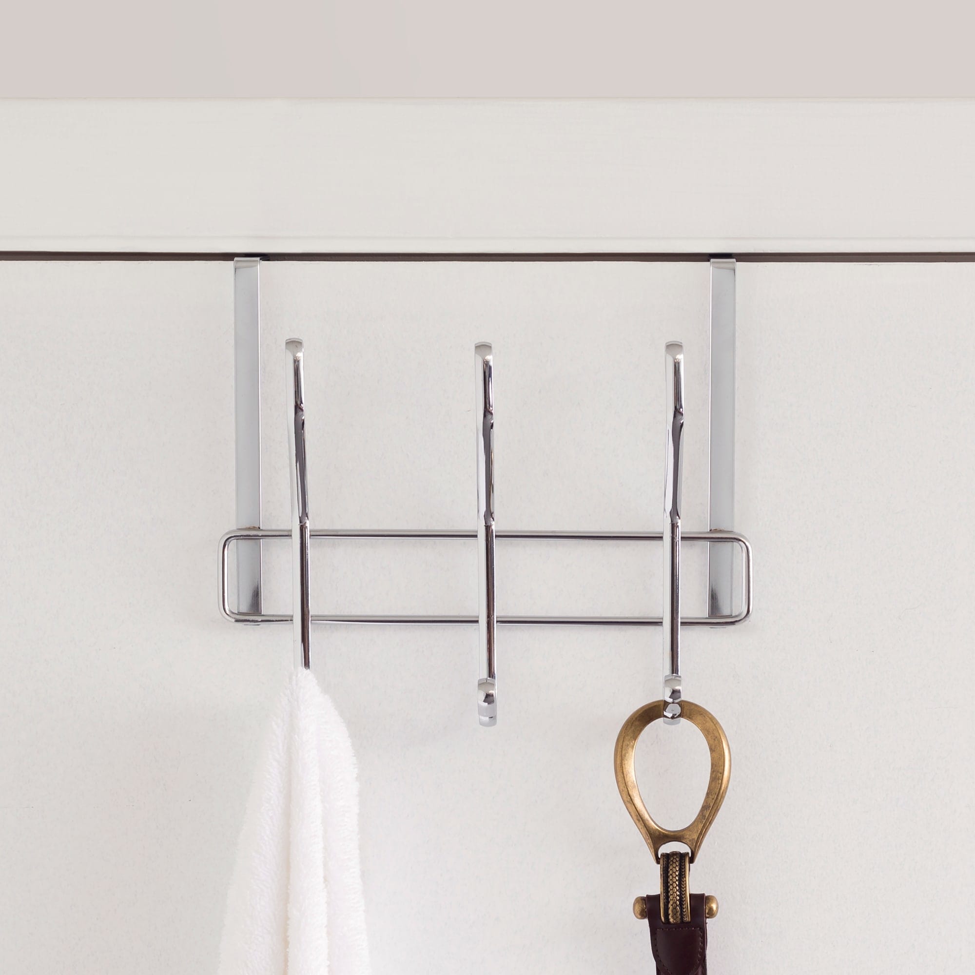 Home Basics 3 Dual Hook Over the Door Steel Hanging Organizing Rack, Chrome $5.00 EACH, CASE PACK OF 24