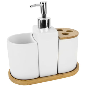 Home Basics 4 Piece Ceramic Bath Accessory Set with Bamboo Accents $10.00 EACH, CASE PACK OF 6