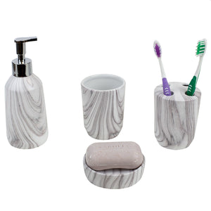 Home Basics Marble Ceramic 4 Piece Bath Accessory Set, White $15 EACH, CASE PACK OF 12