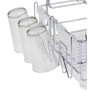 Metal Cup Drying Rack with Draining Tray, White, KITCHEN ORGANIZATION