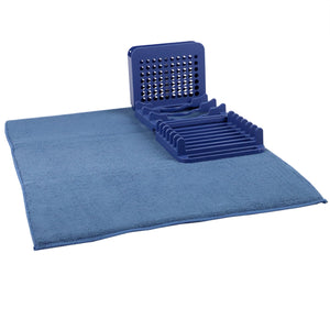 Michael Graves Design 3 Section Plastic  Dish Drying Rack with Super Absorbent Microfiber Mat, Indigo $8.00 EACH, CASE PACK OF 6