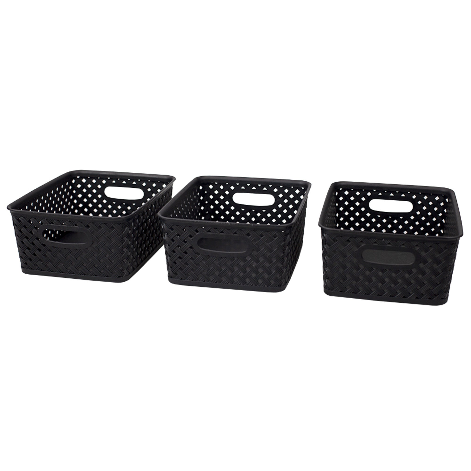 Home Basics Triple Woven 10" x 7.75" x 4" Multi-Purpose Stackable Plastic Storage Basket, (Pack of 3) - Assorted Colors