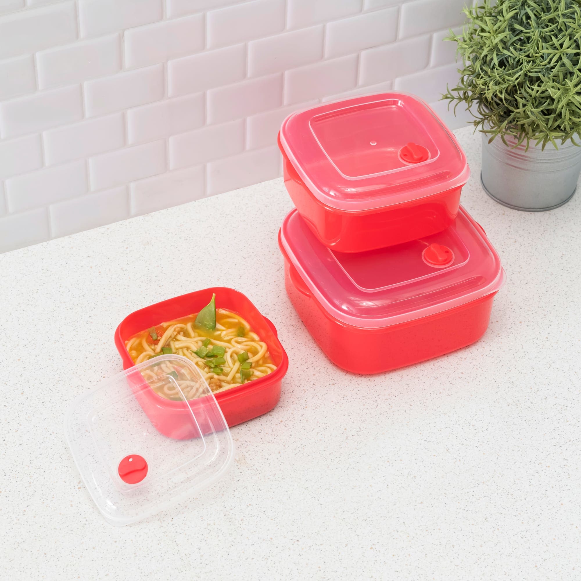 Home Basics Microwave Safe Plastic Square Food Storage Containers, (Pack of 3), Red $4 EACH, CASE PACK OF 12