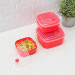 Load image into Gallery viewer, Home Basics Microwave Safe Plastic Square Food Storage Containers, (Pack of 3), Red $4 EACH, CASE PACK OF 12
