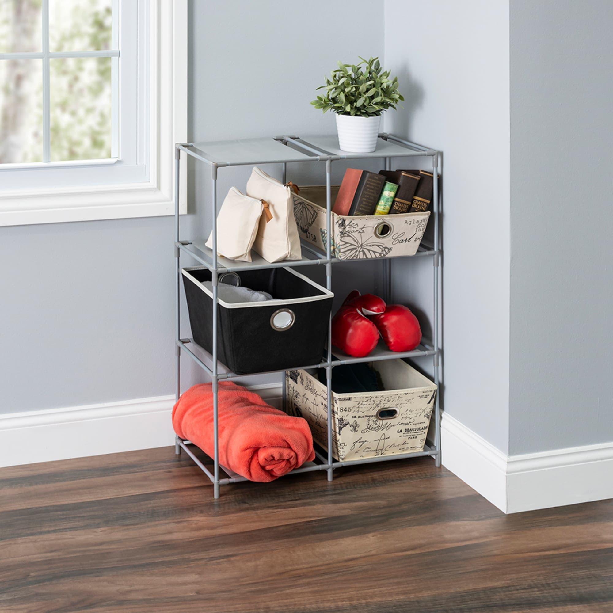 Home Basics Multi-Purpose Free-Standing 6 Cubed Organizing Storage Shelf, Grey $8 EACH, CASE PACK OF 12