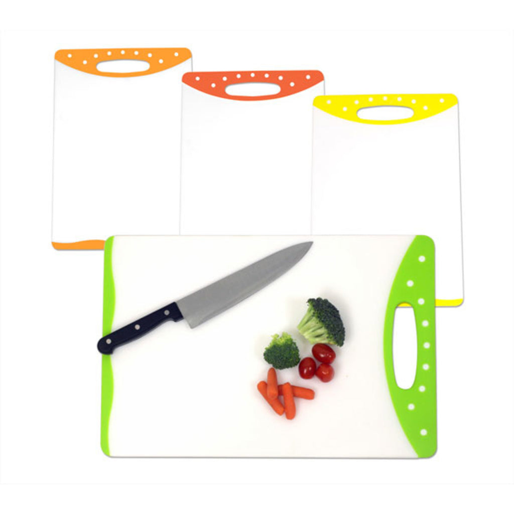 Home Basics Dual Sided Plastic Cutting Board with Non-Slip Edges, (12" x 15") - Assorted Colors