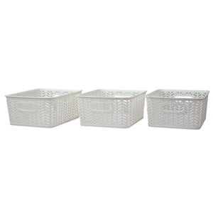 Home Basics Chevron  10.25" x 7.75" x 4" Multi-Purpose Stackable Plastic Storage Basket, (Pack of 3) - Assorted Colors