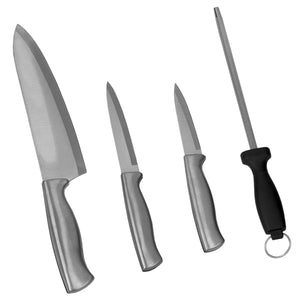 Home Basics Stainless Steel Knife Set with Knife Blade Sharpener, Grey $6.00 EACH, CASE PACK OF 12