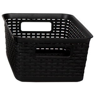 Home Basics  Medium Stackable Multi-Purpose Tightly Woven Plastic Basket with Cut-Out Handles - Assorted Colors