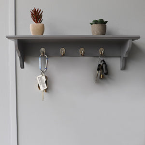 Home Basics Wood Floating Shelf with Key Hooks, Grey $10 EACH, CASE PACK OF 6
