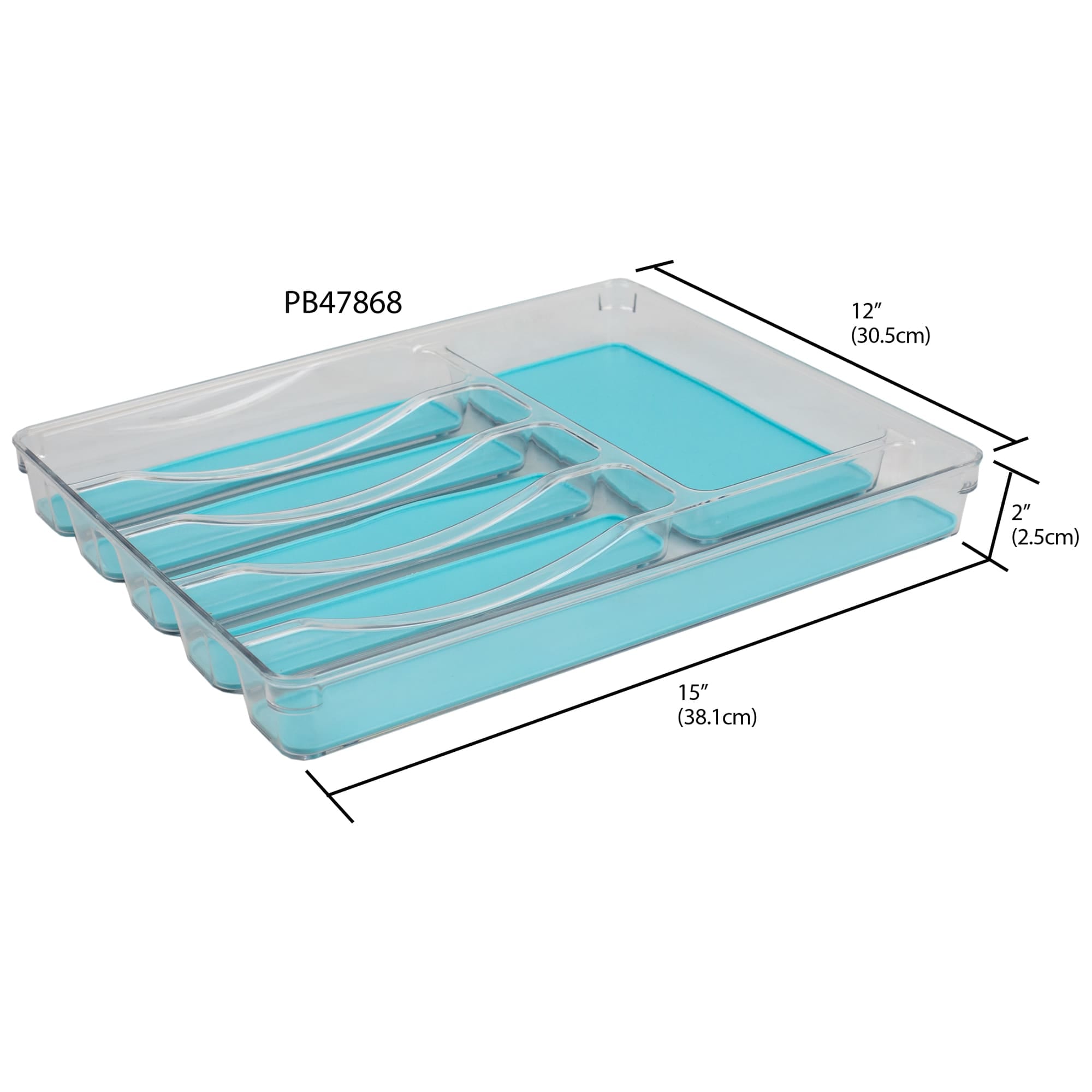 Home Basics 12" x 15" Plastic Cutlery Tray with Rubber-Lined Compartments, Turquoise $10.00 EACH, CASE PACK OF 12