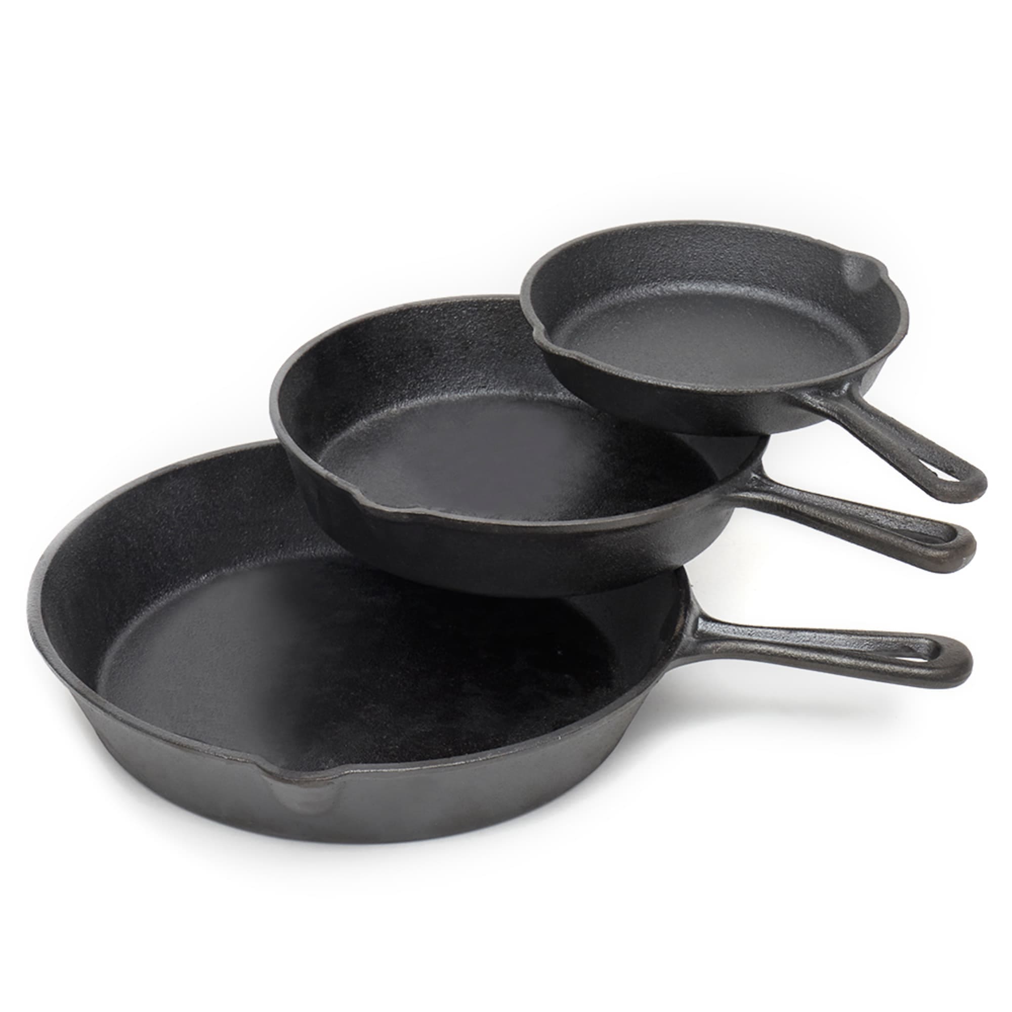 Home Basics 3 Piece Cast Iron Skillet Set Includes 6, 8, and