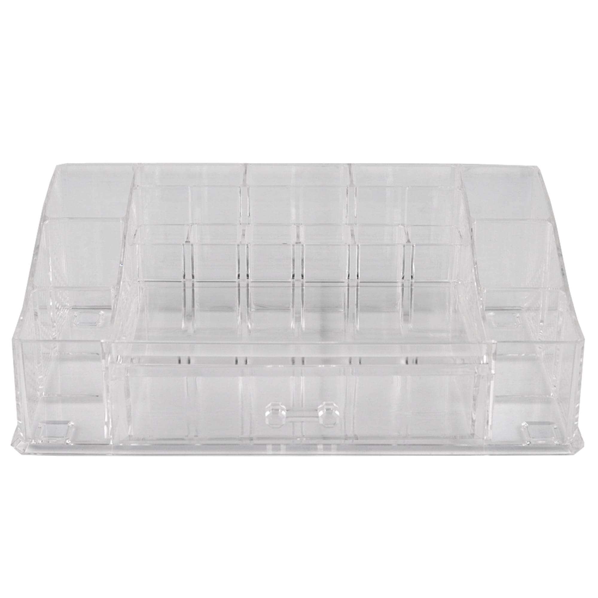 Home Basics Deluxe Large Shatter-Resistant Plastic Mult-Compartment Cosmetic Organizer with Easy Open Drawer, Clear $10.00 EACH, CASE PACK OF 12