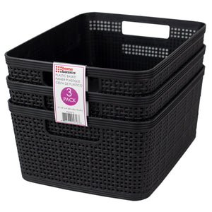 Home Basics Trellis 10" x 7.25" x 4.25" Multi-Purpose Stackable Plastic Storage Basket, (Pack of 3) - Assorted Colors