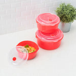 Load image into Gallery viewer, Home Basics Microwave Safe Plastic Round Food Storage Containers, (Pack of 3), Red $4 EACH, CASE PACK OF 12
