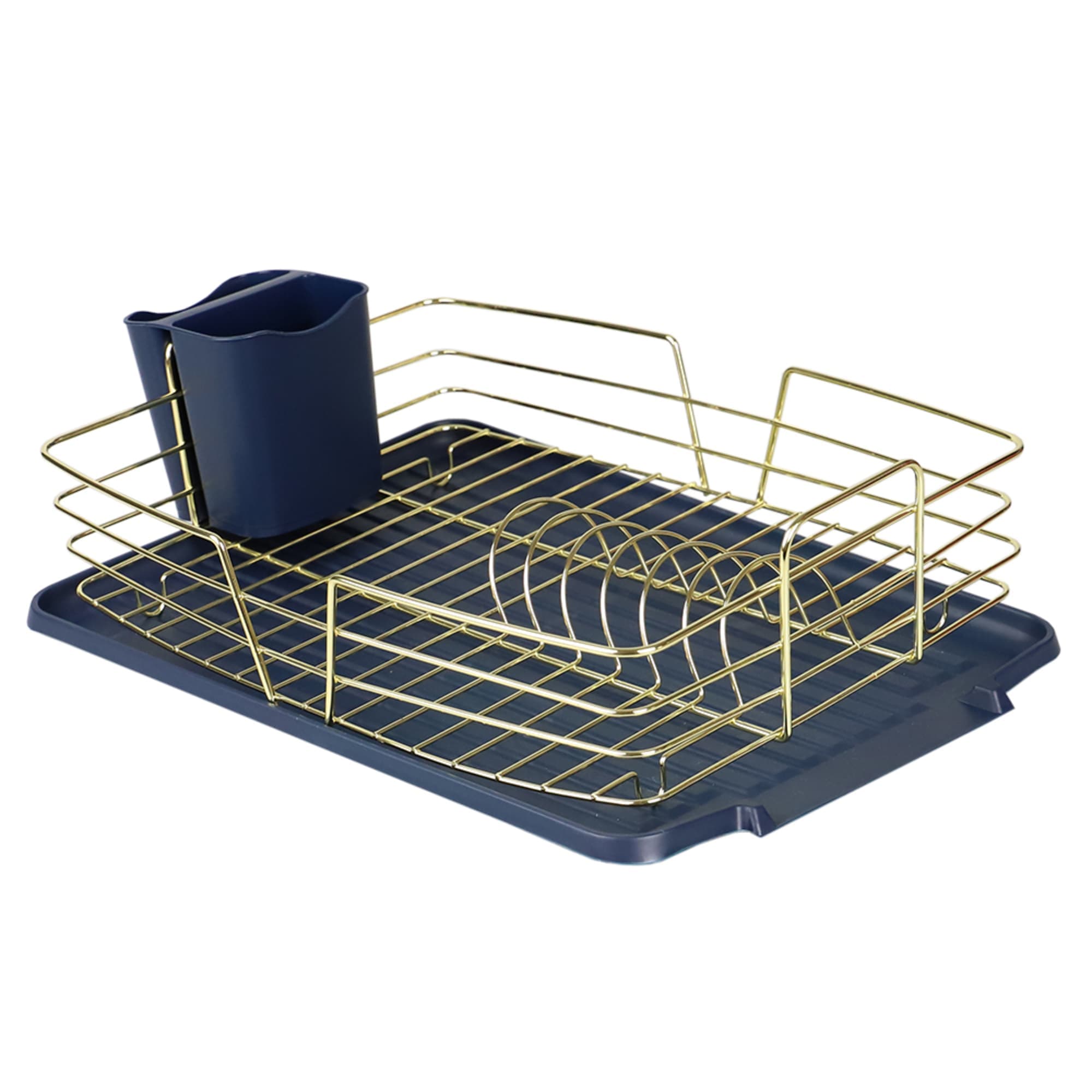 Michael Graves Design Deluxe Dish Rack with Gold Finish Wire and Removable Dual Compartment Utensil Holder, Navy Blue/Gold $14.00 EACH, CASE PACK OF 6