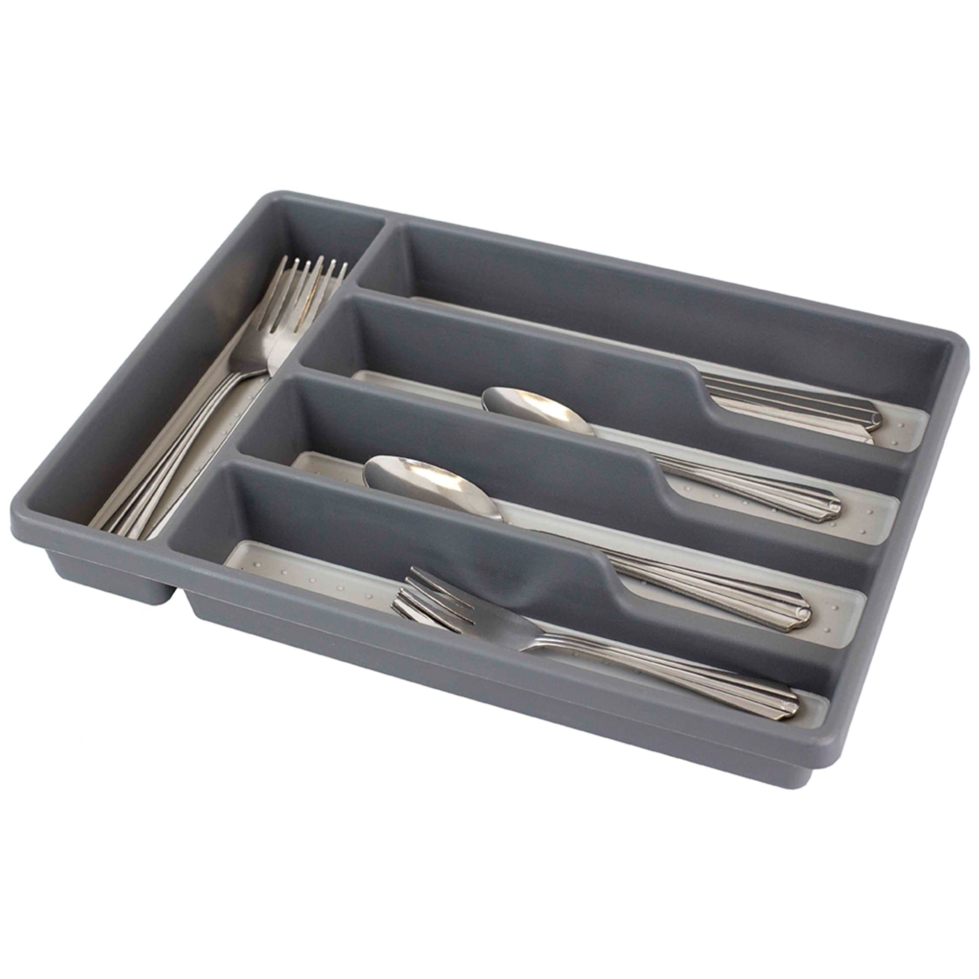 Home Basics Plastic Flatware Organizer with Rubber Liner, Light Grey $5.00 EACH, CASE PACK OF 12