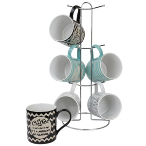 Home Basics It's Coffee Time 6 Piece Mug Set with Stand, Multi-Color $15 EACH, CASE PACK OF 6