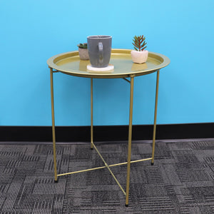Home Basics Foldable Round Multi-Purpose Side Accent Metal Table, Brushed Gold $15 EACH, CASE PACK OF 6