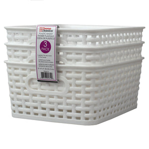 Home Basics Crossweave 10" x 7.5" x 4" Multi-Purpose Stackable Plastic Storage Basket, (Pack of 3) - Assorted Colors