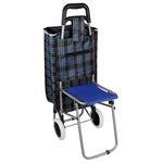 Load image into Gallery viewer, Home Basics Plaid Rolling Shopping Cart with Foldable Built-in Seat - Assorted Colors

