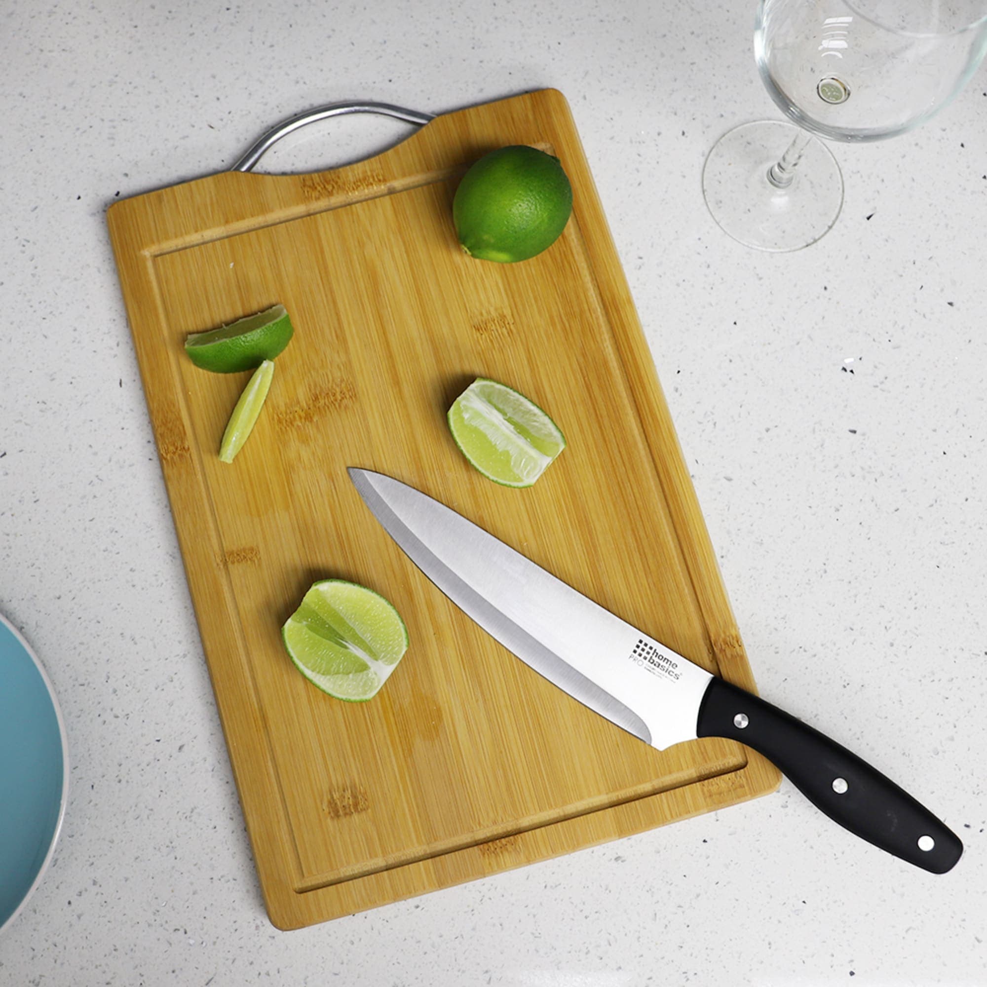 Home Basics 10" x 15" Bamboo Cutting Board with Juice Groove and Stainless Steel Handle $5.00 EACH, CASE PACK OF 12