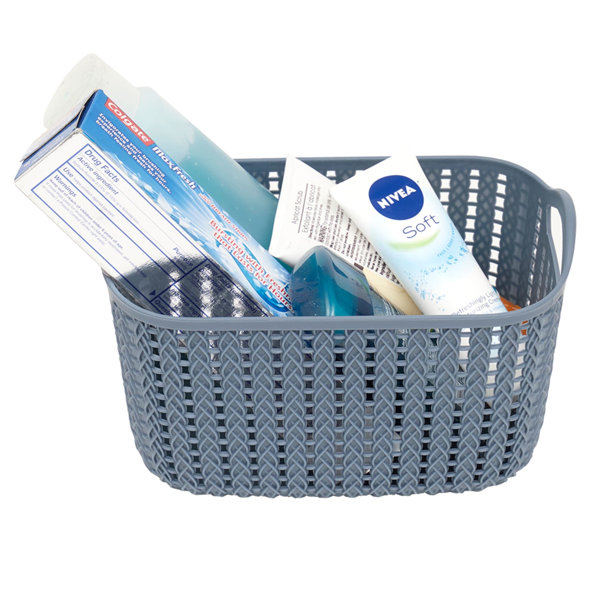 Home Basics 3L Crochet-Designed Plastic Basket, Blue $2.00 EACH, CASE PACK OF 24