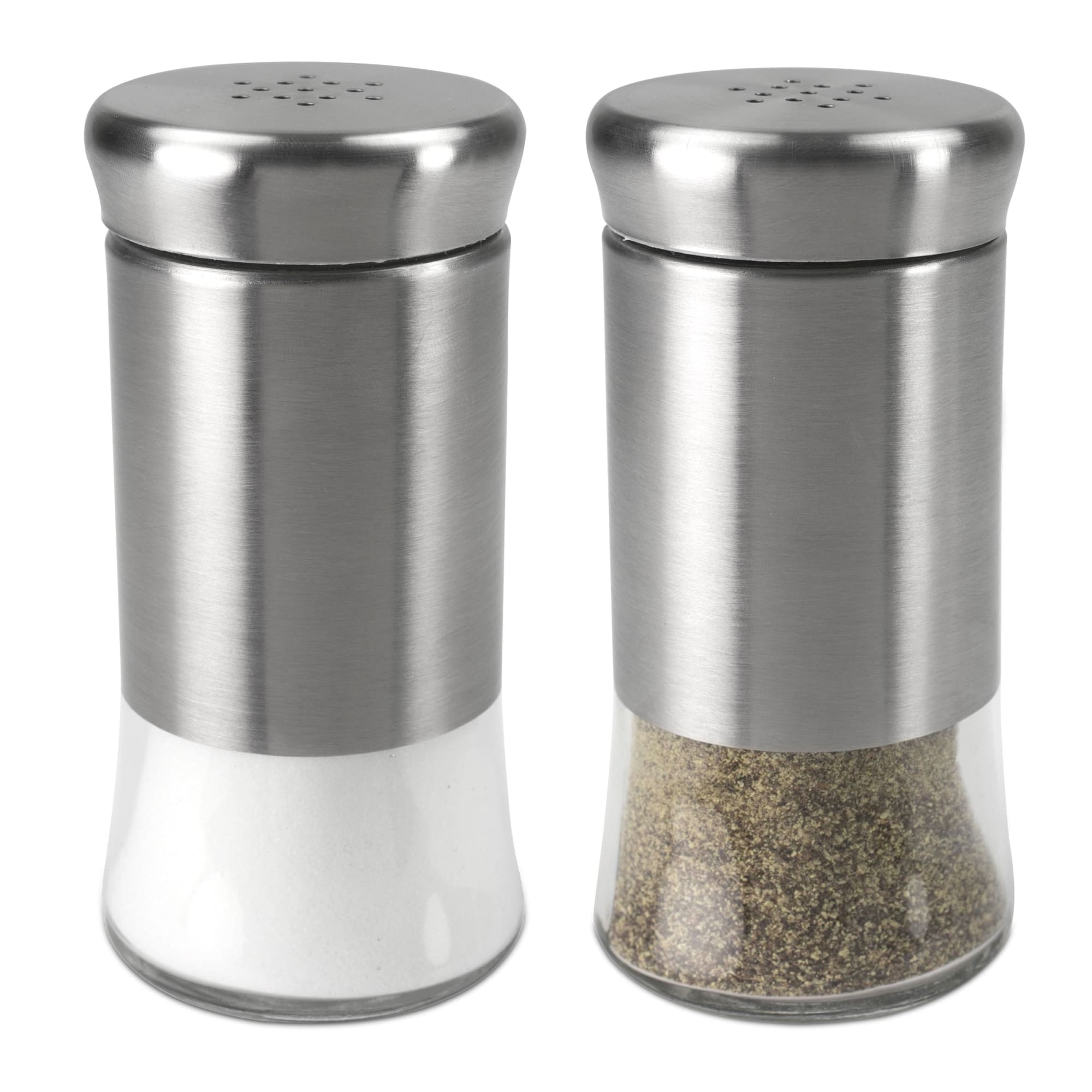 Michael Graves Design Essence 2 Piece 2.5 Ounce Stainless Steel Salt and Pepper Set with Clear Glass Bottoms, Silver $3.00 EACH, CASE PACK OF 6