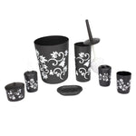 Load image into Gallery viewer, Home Basics Floral Printed 7 Piece Plastic Bath Accessory Set, Black $10.00 EACH, CASE PACK OF 6
