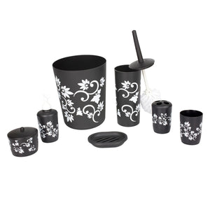 Home Basics Floral Printed 7 Piece Plastic Bath Accessory Set, Black $10.00 EACH, CASE PACK OF 6