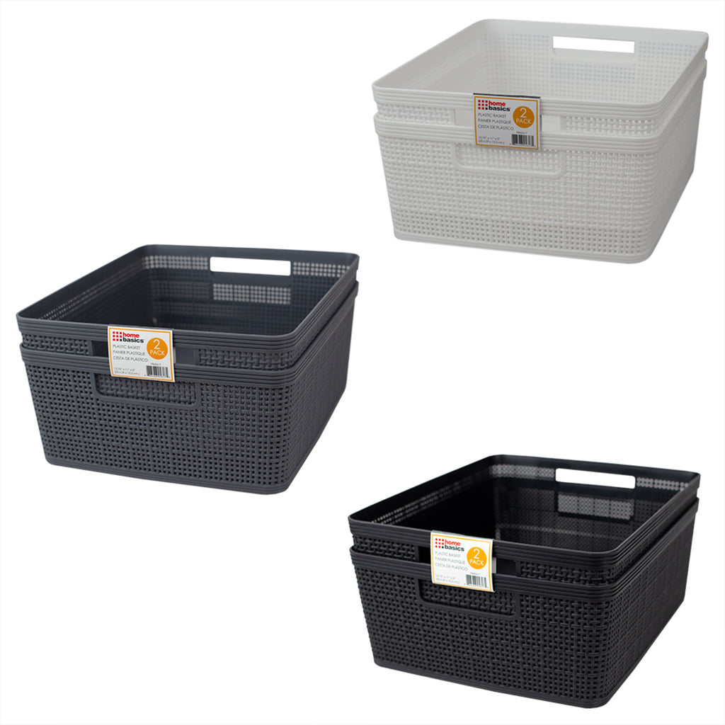 Home Basics Trellis  13.5" x 11.25" x 5.25"  Multi-Purpose Stackable Plastic Storage Basket, (Pack of 2) - Assorted Colors