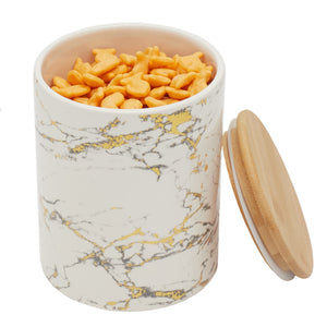 Home Basics Medium Marble Like Medium Ceramic Canister with Bamboo Top, White $6.00 EACH, CASE PACK OF 12